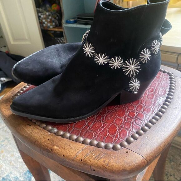 Schutz Teja Embellished Harness Boots Black Suede size 6.5 - Picture 1 of 7